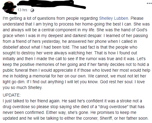 Shelley Lubben cause of death